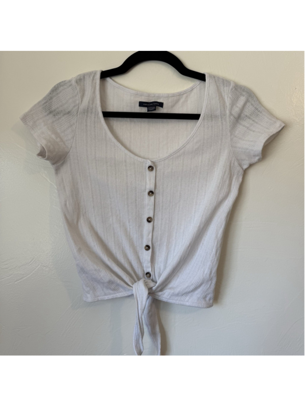 Women’s American Eagle White Tie Front Cropped T-Shirt Size XS